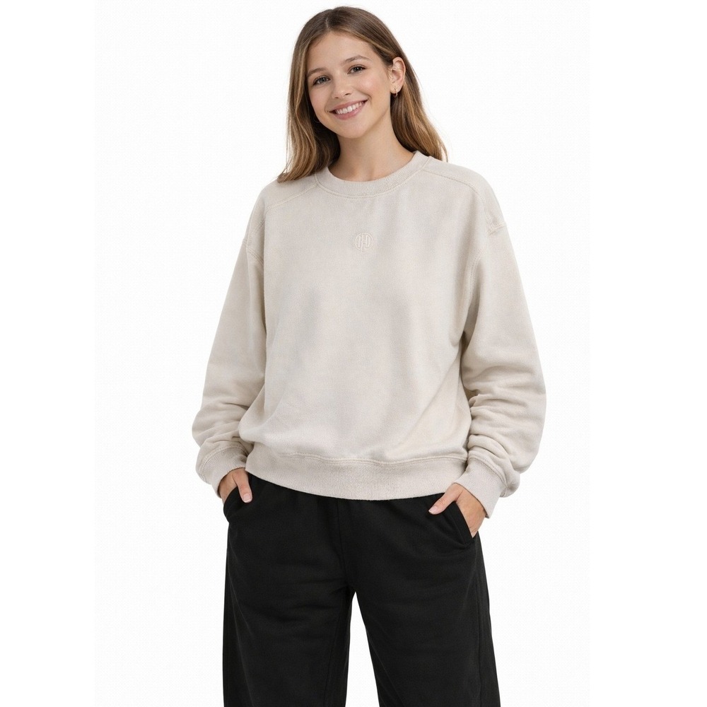 NINTH HALL Crewneck Distressed Sweatshirt Cream Organic Cotton S